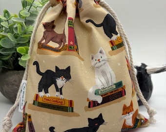 Literary Cats, reusable fabric gift bags, gifting bags, handmade Australian gift bags, fabric drawstring bags