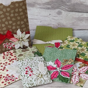 Pack of 6 Handmade Decorated Vintage Christmas Poinsettia Junk Journal Pockets Envelopes Note Slots