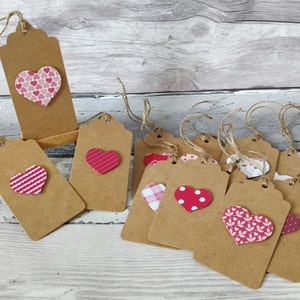 Pack of 10 Handmade Heart Patterned Kraft Valentines Gift Tags for Presents Gift Wrap