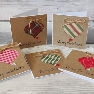 5 cartes de décoration vintage 3 x 3 boules de Noël recyclées en kraft écologique avec enveloppes
