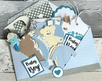 50 Piece Loaded Baby Boy Die Cuts Card Toppers Frames for Cardmaking Nappy Cakes Baby Shower