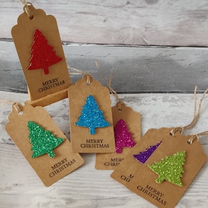 Packung mit 10 Handgefertigten Glitzer Baum Weihnachten Festliche Handwerk Shabby Chic Geschenkanhänger