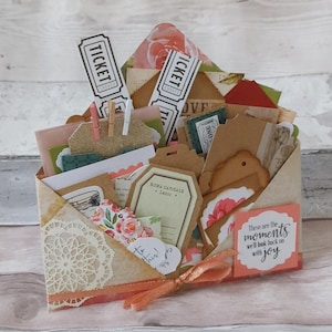 50 Piece Loaded Junk Journal Envelope Pocket Ephemera Vintage Floral Blank Tags Cards Pockets Scrapbook