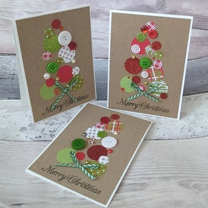 Pacote com 3 cartões de Natal artesanais Kraft em formato de árvore festiva