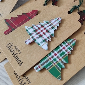 10er Pack Handgemachte Tartan Karierte Vintage Weihnachtsbaum Kraft Geschenkanhänger für Geschenke Bild 2