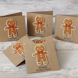 6 minitarjetas navideñas de jengibre hechas a mano con sobres y hechas con papel kraft