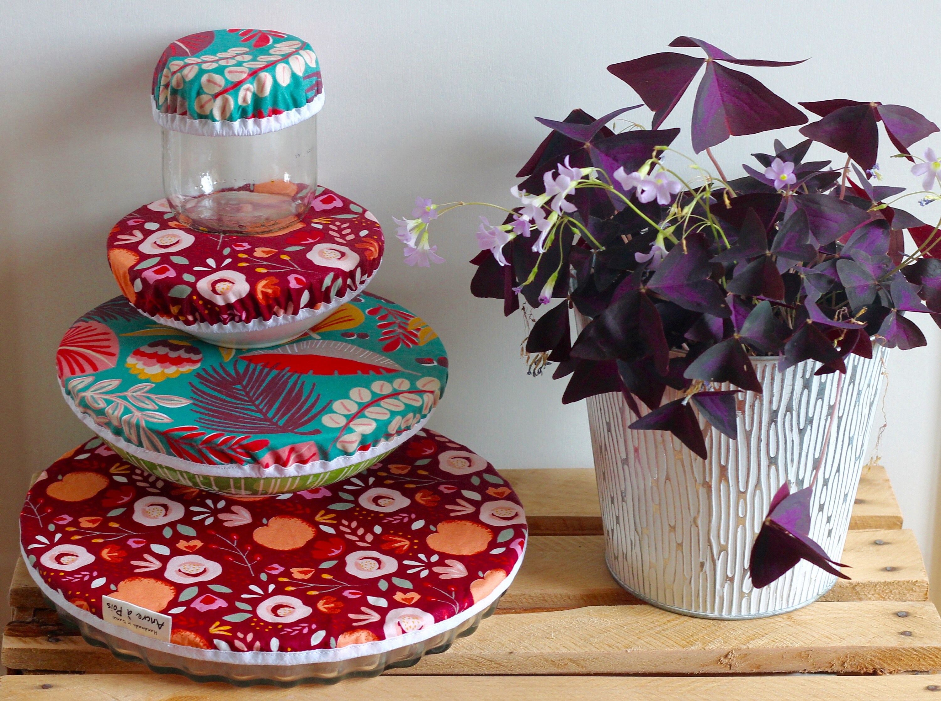 Charlotte Couvre Plat Réutilisable en Coton Enduit Imperméable/Charlotte Alimentaire - Ancre à Pois