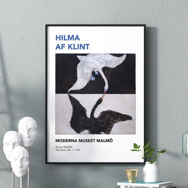 Hilma af Klint Print, The Swan No. 1 Poster, schwarz-weißes Dekor, skandinavische abstrakte Kunst, minimalistische moderne Wandkunst, Vintage Malerei