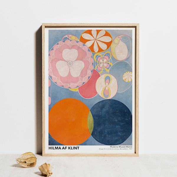 Hilma af Klint Print, The Ten Largest No. 2 Childhood Poster, Blau Orange Geometrische Wand Dekor, Abstrakte Kunst, Minimalist Mid Century Modern