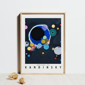 Vários pôsteres de círculos, impressão de Wassily Kandinsky, círculos em azul escuro, arte moderna geométrica Bauhaus, decoração de arte de parede abstrata minimalista preta