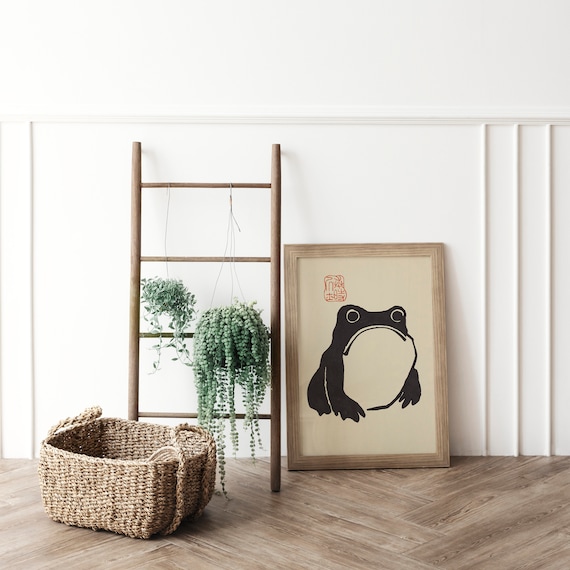 Japanese Frog Art Print, Matsumoto Hoji Vintage Poster, Black