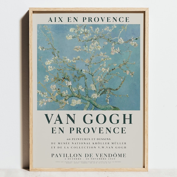 Van Gogh Print, Mandelblüten Ausstellung Poster, klassische Malerei Blumen Wandkunst, blau grün Garten Impressionismus Dekor, Geburtstag Geschenkidee