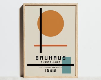 Bauhaus Print, 1923 Exhibition Poster, Circle Line Geometric Decor, Mid Century Modern Minimalist Abstract Orange Wall Art, Man Gift Idea