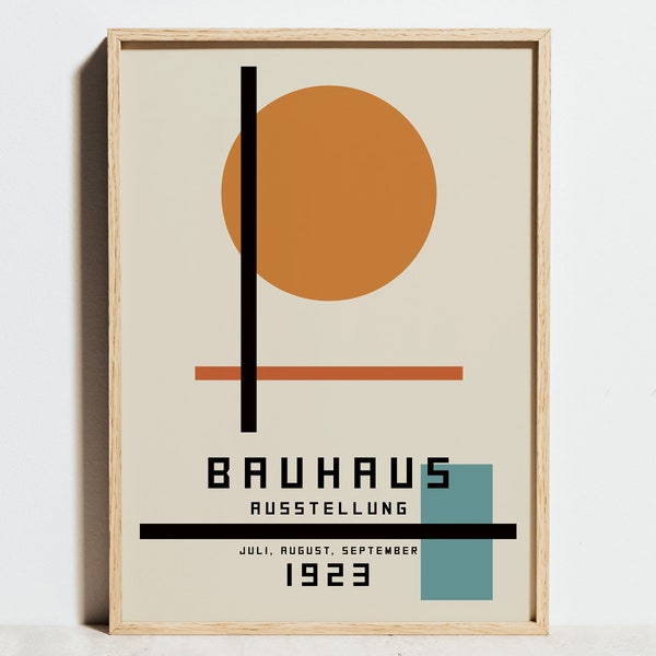 Bauhaus Print, 1923 Exhibition Poster, Circle Line Geometric Decor, Mid Century Modern Minimalist Abstract Orange Wall Art, Man Gift Idea