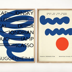 Bauhaus Print, 2 Stück, Galerie Wandkunst, Geometrisch Abstrakt Blau, Minimal Kunst, Mid Century Modern, Geschenk für Ihn