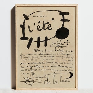Joan Miro Print, Vintage L'été Exhibition Poster, Black Beige Wall Art, Modern Minimalist Abstract Line Sketch Decor, Birthday Gift Idea