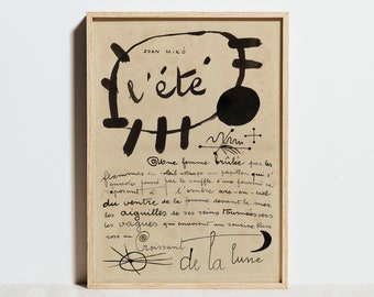 Joan Miro Print, Vintage L&#39;été Exhibition Poster, Black Beige Wall Art, Modern Minimalist Abstract Line Sketch Decor, Birthday Gift Idea