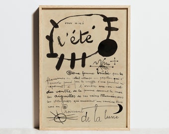 Joan Miro Print, Vintage L'été Ausstellungsplakat, Schwarz Beige Wandkunst, Modernes minimalistisches Abstraktes Line Sketch Decor, Geburtstagsgeschenkidee