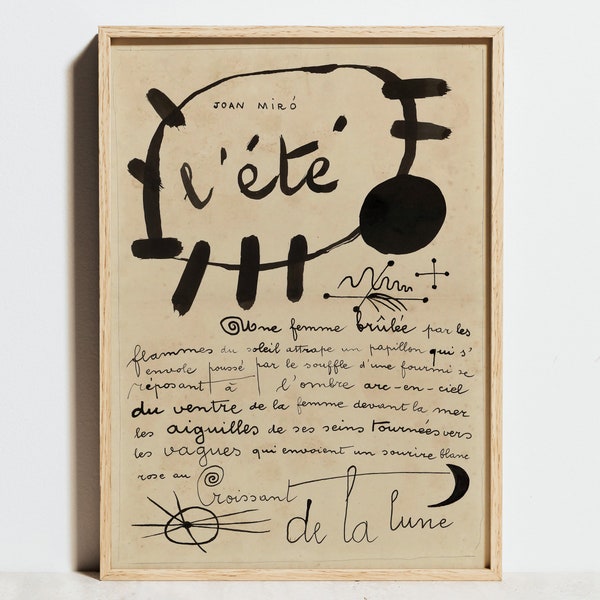 Joan Miro Print, Vintage L'été Ausstellungsplakat, Schwarz Beige Wandkunst, Modernes minimalistisches Abstraktes Line Sketch Decor, Geburtstagsgeschenkidee