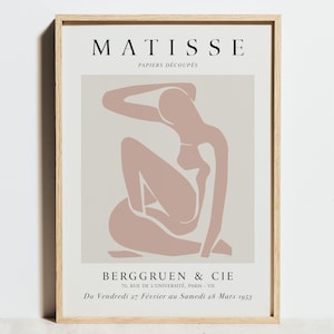 Affiche d'exposition imprimée Henri Matisse, déco rose corail beige, art mural minimaliste moderne abstrait neutre, découpes Matisse, idée cadeau fille