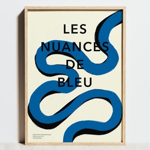 Arte de pared azul Bauhaus, póster de exposición de diseño gráfico, Les Nuances de bleu, decoración geométrica de líneas abstractas minimalistas modernas, regalo para él