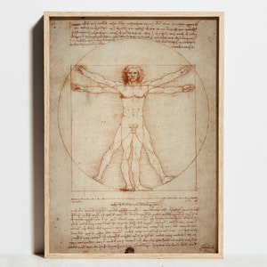 Gravura de Leonardo da Vinci, pôster vintage do Homem Vitruviano, arte corporal humana, desenho de esboço de Da Vinci, decoração de parede retrô, presente para ele