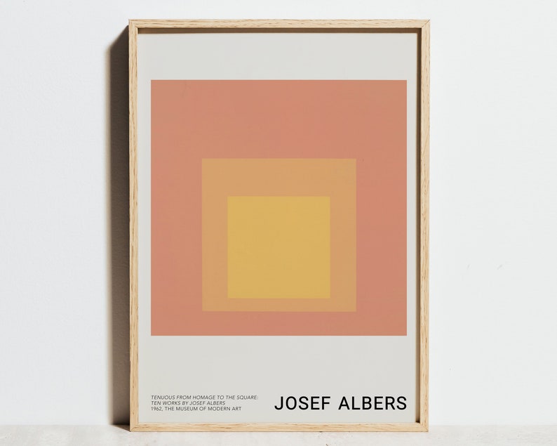 Josef Albers Print, Koralle Rosa Abstrakte Geometrische Wandkunst, Minimalistisches Ausstellungsplakat, Modernes Bauhaus Skandinavisches Dekor, Geburtstagsgeschenk Bild 1