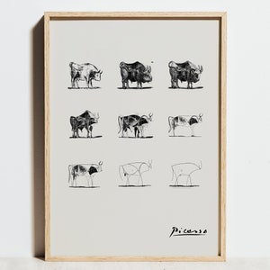 Pablo Picasso Druck Die Bullen Linie Zeichnung Lithographie, Schwarz Weiß Ausstellung Poster, Moderne Minimalistische Abstrakte Wand Kunst Dekor, Geschenkidee Mann