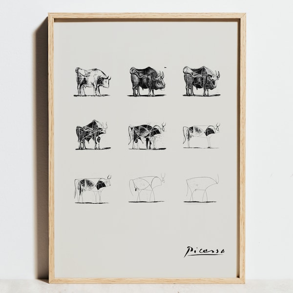 Pablo Picasso Druck Die Bullen Linie Zeichnung Lithographie, Schwarz Weiß Ausstellung Poster, Moderne Minimalistische Wand Kunst Dekor, Geschenkidee Mann