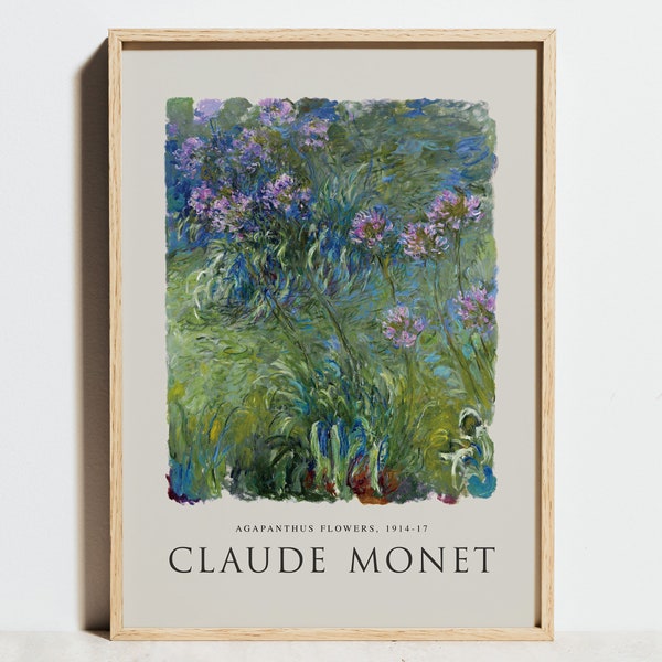 Claude Monet Print, Agapanthus Flowers Exhibition Poster, Sage Green Vintage Painting Floral Wall Art, Impressionism Art Decor, Wedding Gift