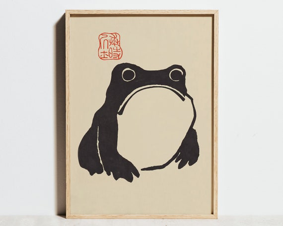Japanese Frog Art Print, Matsumoto Hoji Vintage Poster, Black