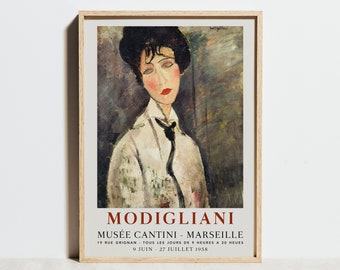 Amedeo Modigliani Print, Portrait of a Woman in a Black Tie Exhibition Poster, Vintage Wall Art, Classic Expressionism Painting Modern Decor