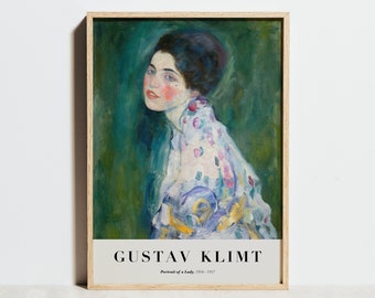 Portrait of a Lady by Gustav Klimt Print, Exhibition Poster, Vintage Art Decor, Sage Green Wall Art, Klimt Painting,Art Nouveau,Gift for Her