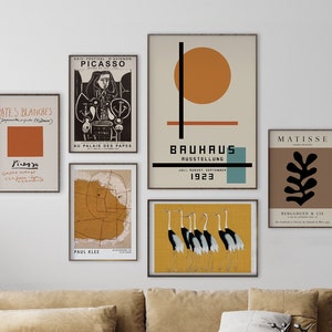 6er Set Print, Galerie Wand, Berühmte Kunst Poster, Mid Century Modern, Picasso Matisse Klee Bauhaus Druck, Japanisches Orange Dekor, Geschenkidee