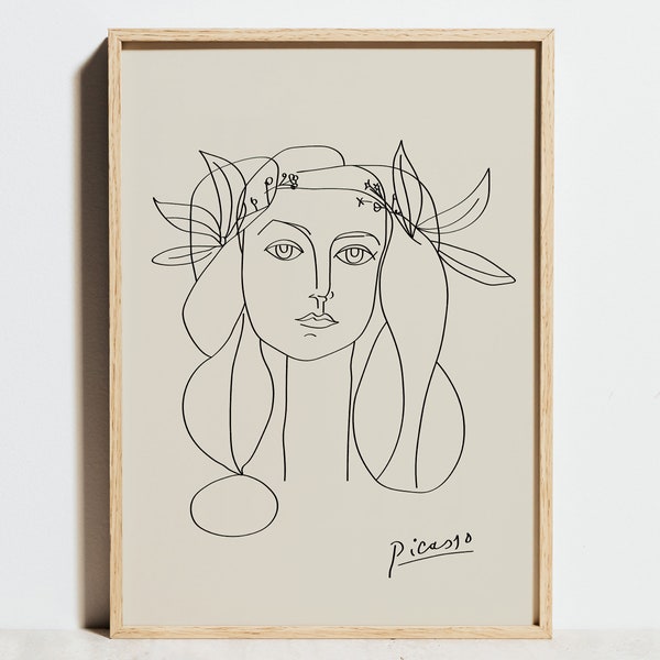 Pablo Picasso Print Girl Face Line Drawing Lithograph, Picasso Black White Poster, Modern Minimalist Abstract Wall Art Decor, Gift for Her