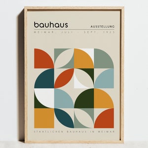 Manifesto della mostra Bauhaus, stampa geometrica, arte murale astratta minimalista, stile moderno di metà secolo, decorazioni in beige, arancione e salvia, regalo per interni neutri