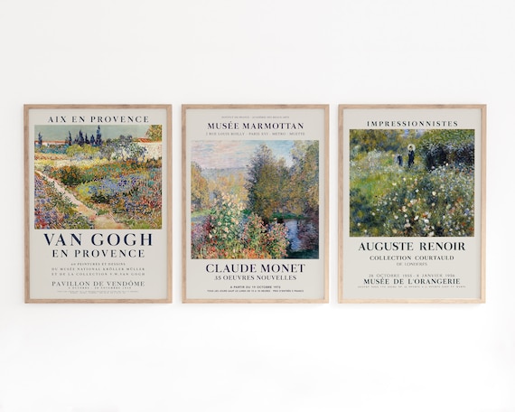 Set of 3 Print, Gallery Wall Art, Monet, Van Gogh, Renoir Poster, Garden Montgeron Arles,Vintage Green Floral Decor, Impressionism Painting