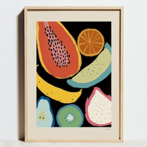 Stampa di frutta tropicale, poster da parete per cucina, decorazione autunnale Boho, illustrazione astratta piatta color corallo arancione, vita moderna, idea regalo di compleanno