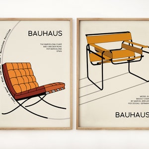 Bauhaus Print, 2-teiliges Set Galerie Wandkunst, Geometrisches Abstraktes Dekor, Wassily Stuhl Ausstellungsplakat, Mid Century Modern, Geschenkidee
