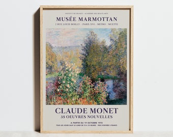 Claude Monet Print, Garten am Montgeron Ausstellungsplakat, Blaugrünes Wandbild, Vintage Blumen Impressionismus Malerei Dekor, Hochzeitsgeschenk