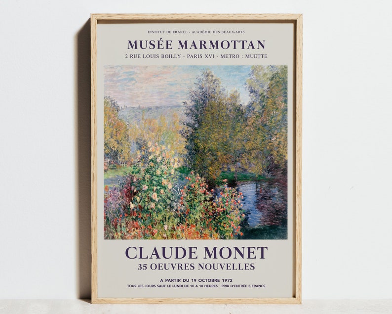 Claude Monet Print, Garden at Montgeron Exhibition Poster, Blue Green Wall Art, Vintage Floral Impressionism Painting Decor, Wedding Gift image 1