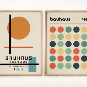 2er Set Bauhaus Druck, Galerie Wandkunst, Ausstellungsposter, Geometrischer Kreis Dot, Mid Century Modern, Abstrakt Orange Decor, Geschenkidee