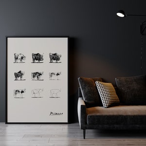 Pablo Picasso Print The Bulls Line Drawing Lithograph, Black White Exhibition Poster,Modern Minimalist Abstract Wall Art Decor,Man Gift Idea image 6