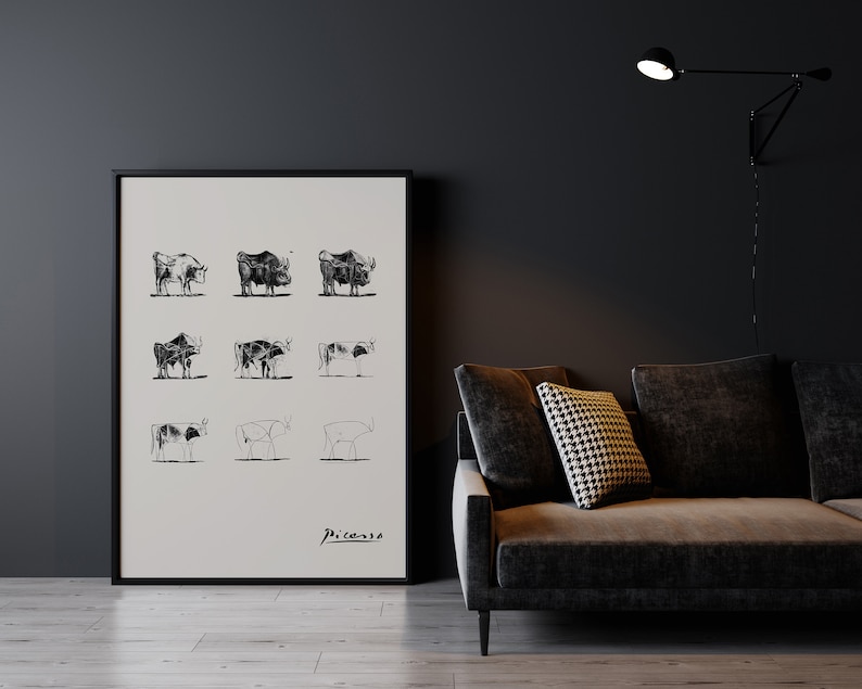 Pablo Picasso Print The Bulls Line Drawing Lithograph, Black White Exhibition Poster,Modern Minimalist Abstract Wall Art Decor,Man Gift Idea image 6