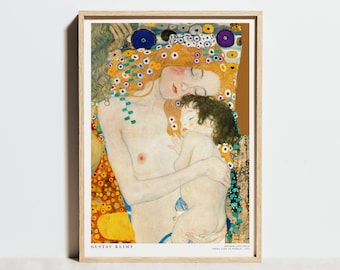 Impression de Gustav Klimt, affiche mère et enfant, trois âges de femme, décor d'art mural Art Nouveau, nu vintage, cadeau de douche de bébé maman fête des mères