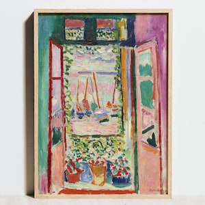 Affiche fenêtre ouverte Henri Matisse, art mural vintage, décoration moderne rose abstraite, La fenêtre ouverte à collioure, jardin Matisse, cadeau de mariage