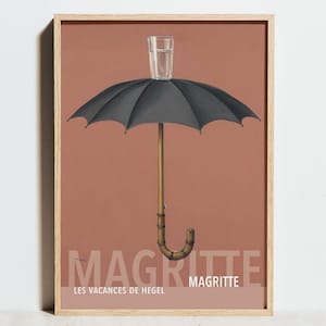 Rene Magritte Print, Hegel&#39;s Holiday Exhibition Poster, Black Umbrella Coral Pink Neutral Wall Art, Minimalist Modern Art Decor,Gift for him