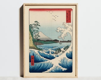 Japanese Art Print, Utagawa Hiroshige 36 Views of Mount Fuji Vintage Poster, Woodblock Ukiyo-e Decor, Sea Blue Wall Art, Birthday Gift Idea