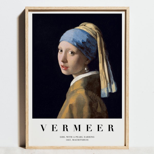 Johannes Vermeer Print, Girl with a Pearl Earring Exhibition Poster, vintage Dutch Museum Wall Art, Classic Portrait Painting, Gift for Her