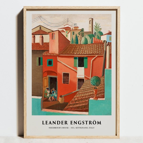 Leander Engström Print, Neighbours House Ausstellung Poster, Vintage Rot Grün Orange Wandkunst,Klassische Impressionismus Dekor,Weihnachtsgeschenkidee